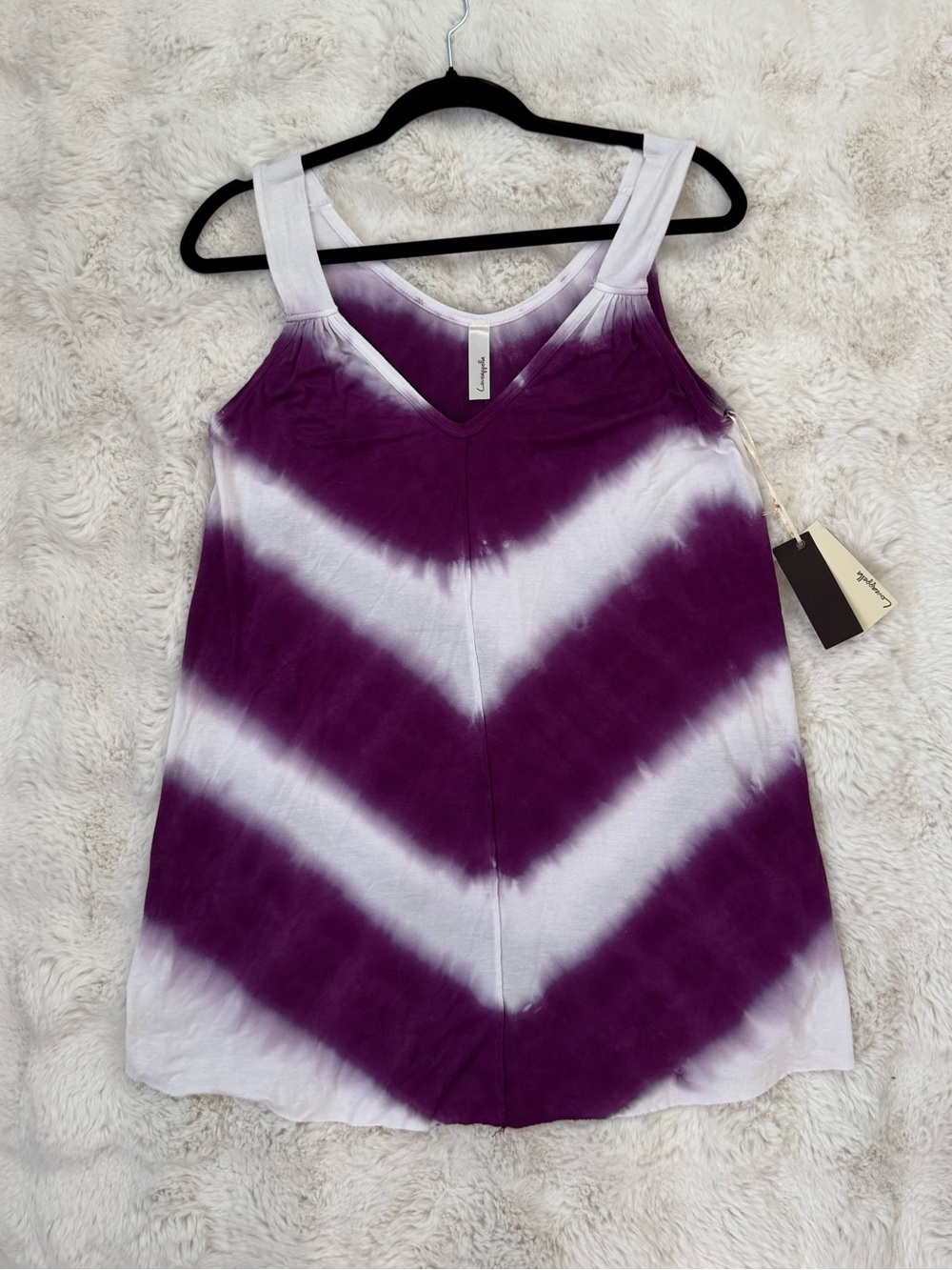 Loveappella Purple and White V-Neck Tie-Dye Tank Top